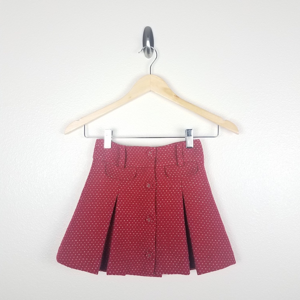 Janie and Jack red polka dot buttons pleated skirt